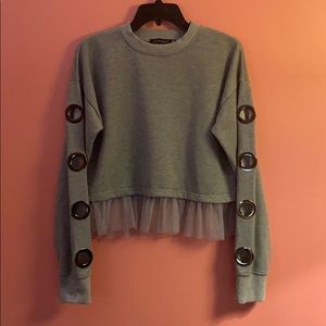 Alpha & Omega Sweater with tulle and metal holes